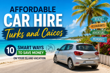 Affordable car hire Turks and Caicos with rental car on tropical island road
