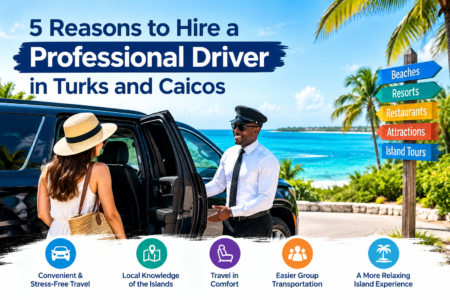 A professional driver standing next to a luxury vehicle in Turks and Caicos.